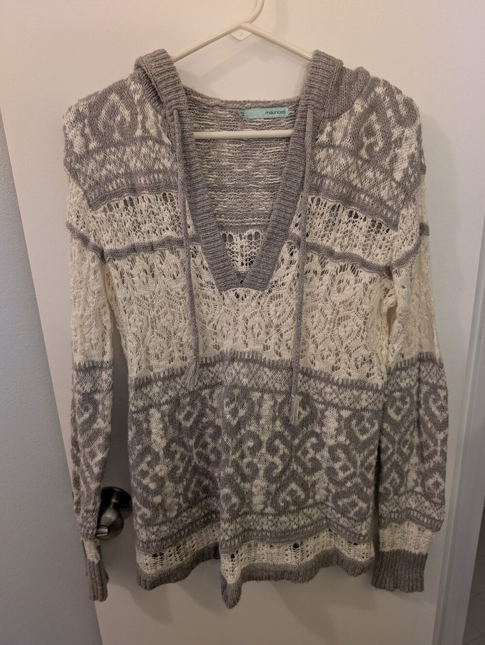 Maurice Modern Cozy Knit Hooded Sweater - Cream & Light Gray